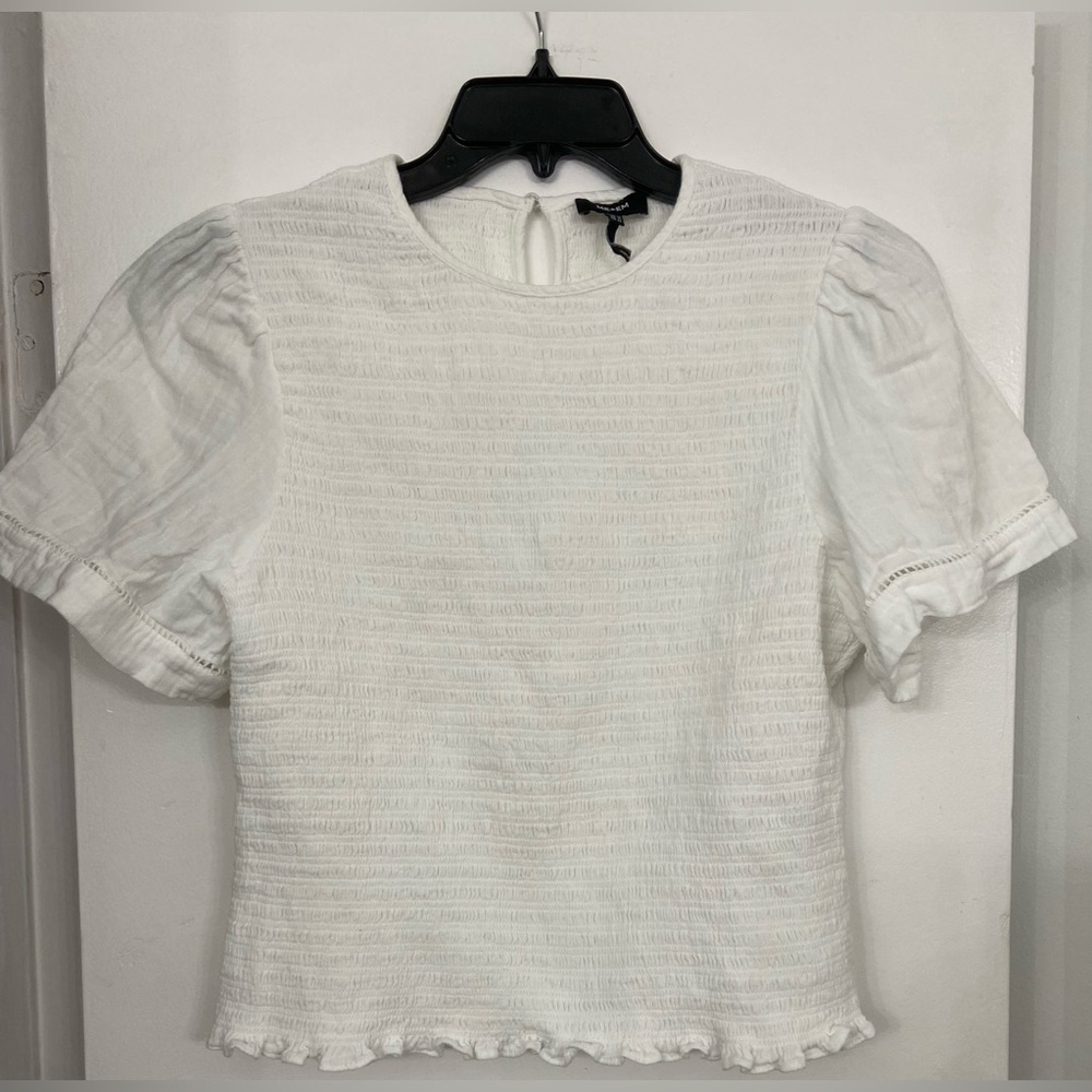 ME+EM Short Sleeve Smocked Blouse White Size 12